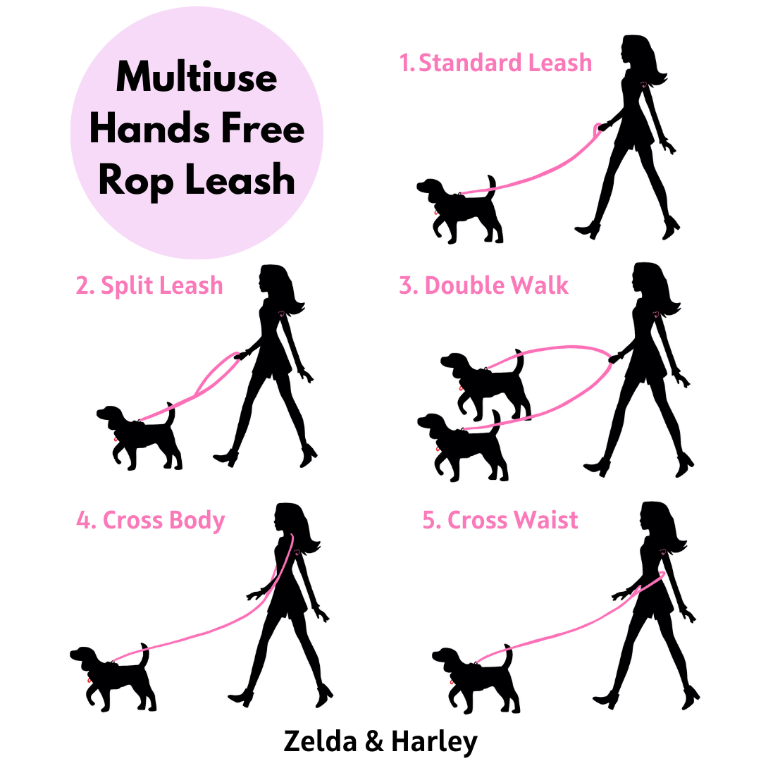Zelda & Harley Hands Free Rope Leash Hands Free Rope Lead - Rainbow