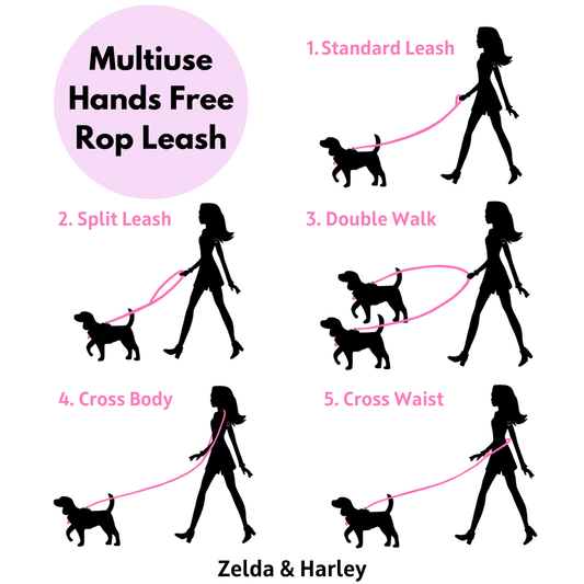 Zelda & Harley Hands Free Rope Leash Hands Free Rope Lead - Rainbow
